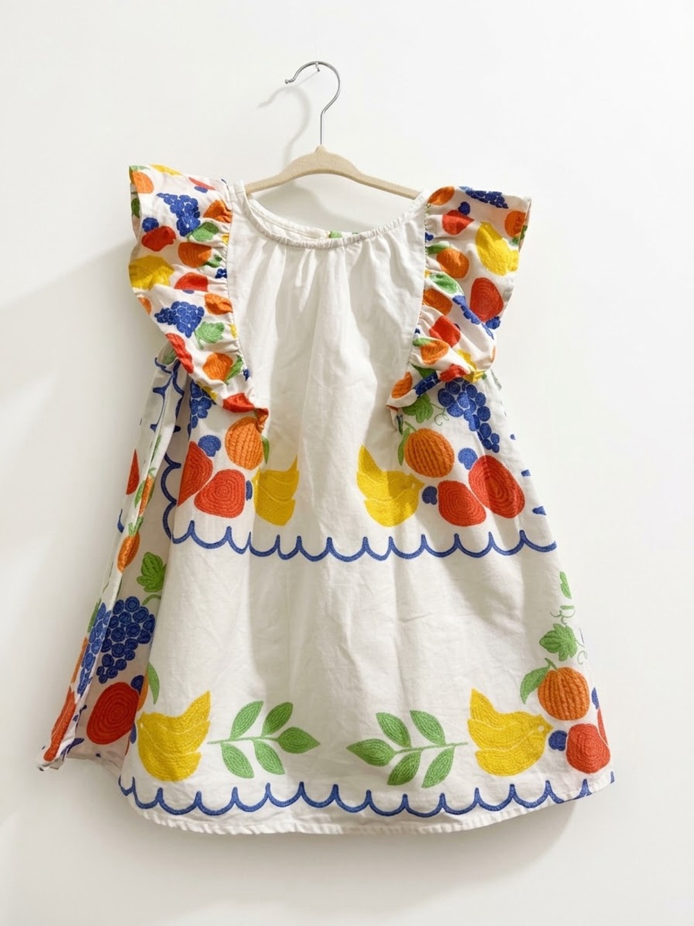 Fabula Farm Rio Girls White Fruit Print Flutter Sleeve Dress Size 4